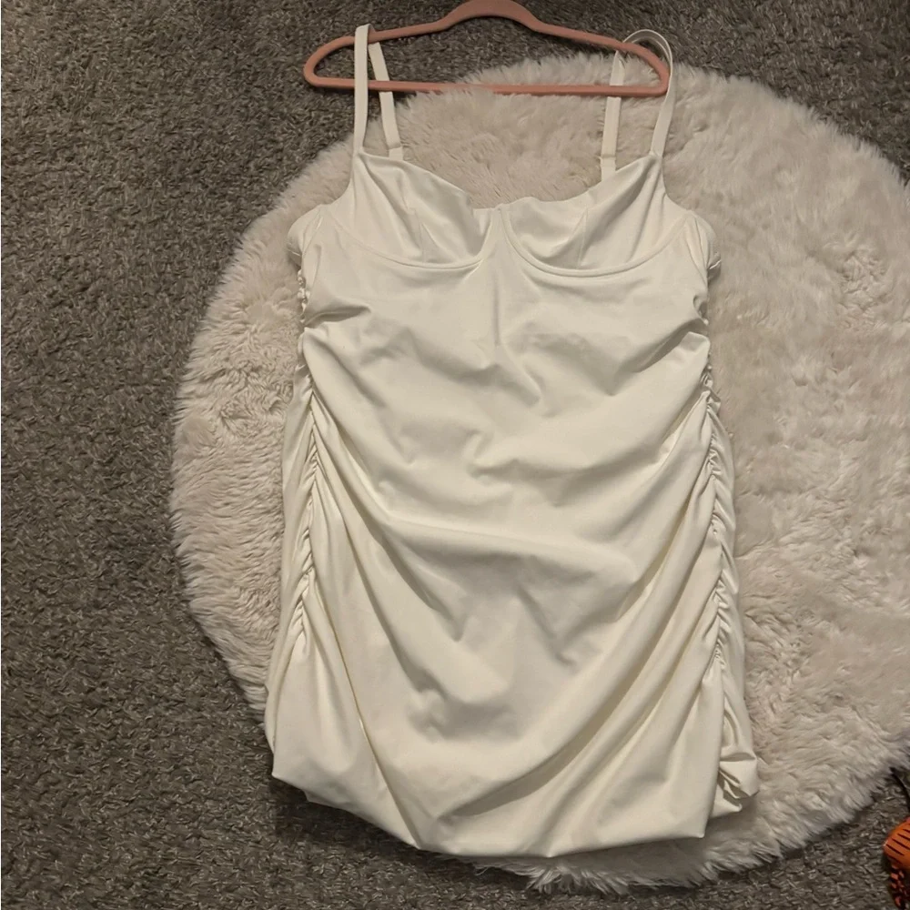 Skims White sculpting swim suit ruched one piece swimsuit